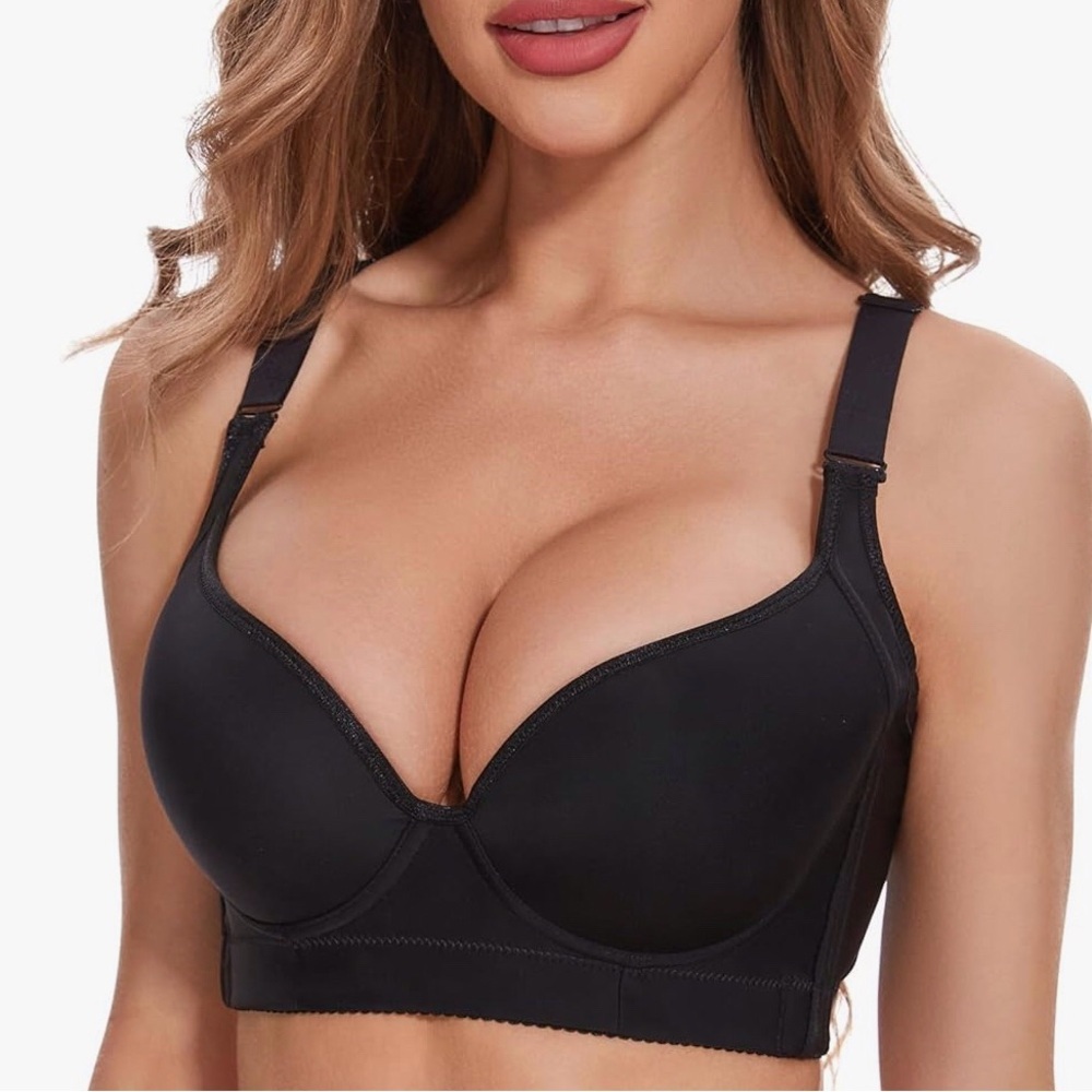 Black Lace Trim Push-Up‎ Bra with Molded Cups